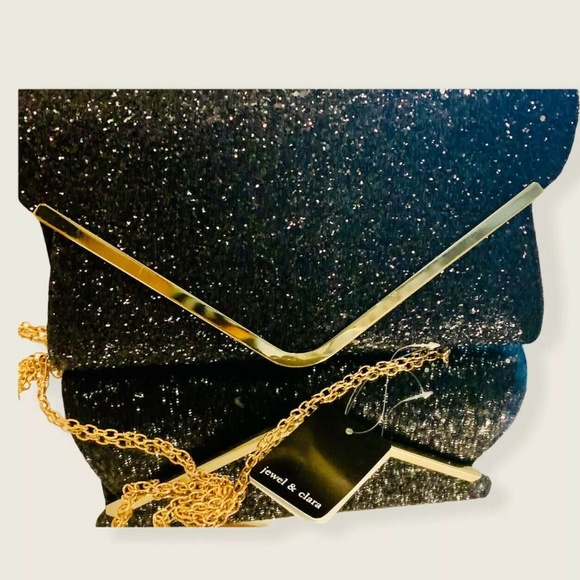 Jewel ans Cara Handbags - NEW Black Gold Sparkles Evening Clutch